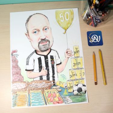 GROCER, FAN OF F.C. PARTIZAN - portrait caricature