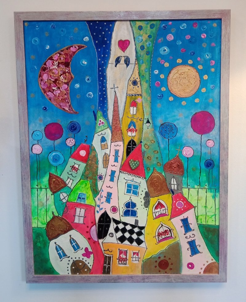 Playfull little houses, Painting Arielart
