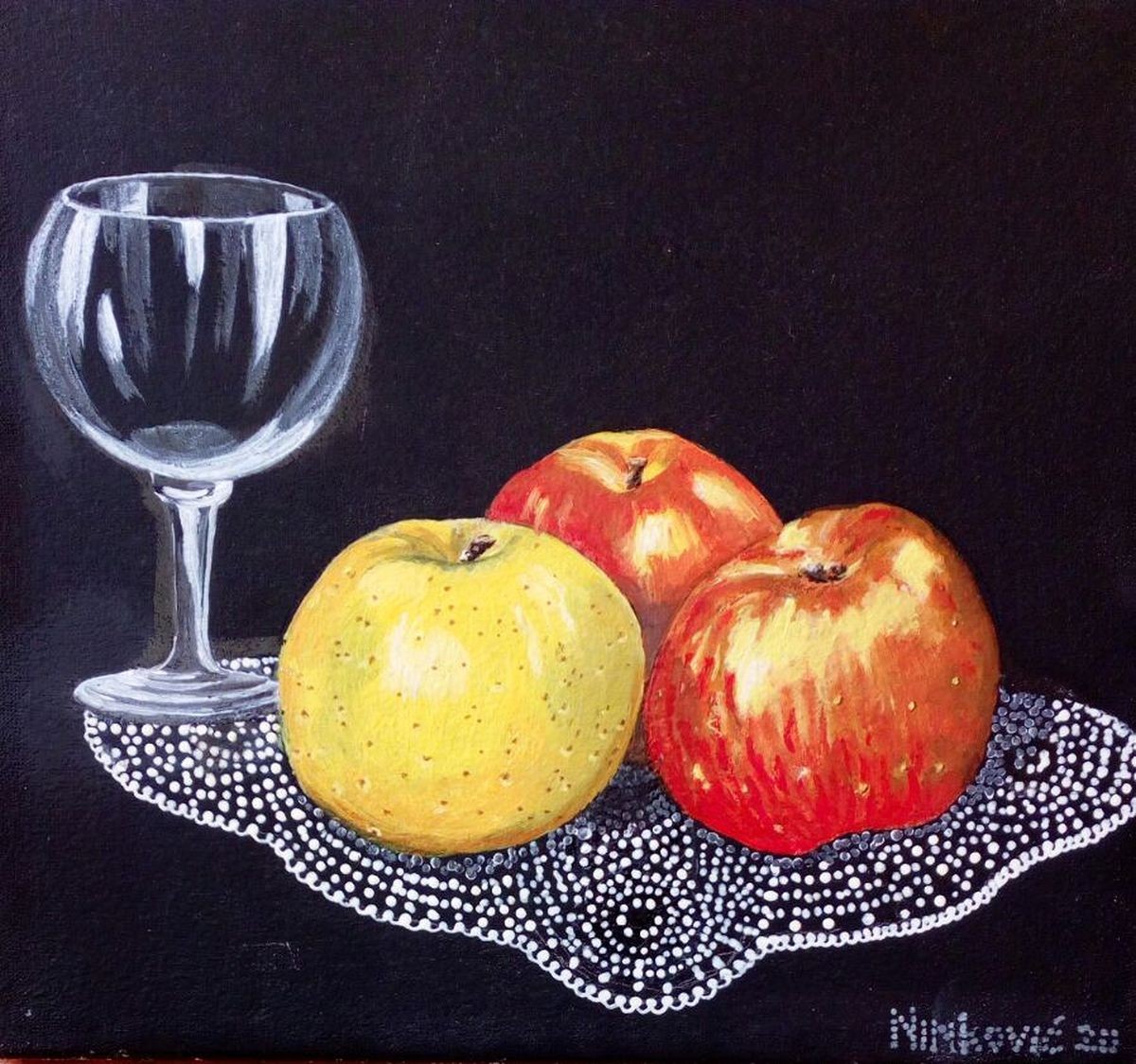 Glass and apple