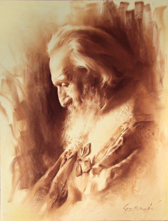 Patriarch Pavle 7, portrait, Painting Portreti, Sretenovic Miroljub