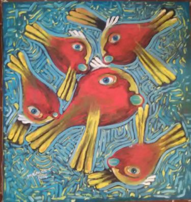 Red birds over the city by Novakov Goran