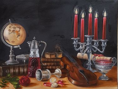 Still life candles and violins