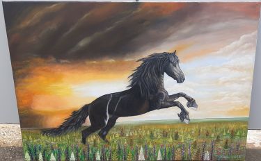 Konj u prirodi | Ulje na platnu | 100x70 cm