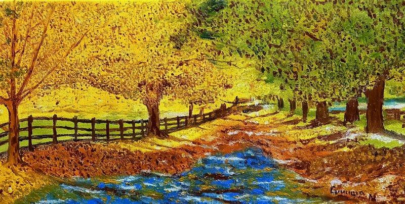 Golden leaves-green magic autumn dream, Painting Lazarevic Sinisa