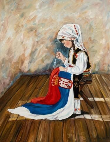 A girl sews a flag by Art Tatjana