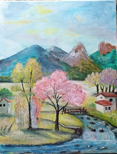 Blooming tree by the river 