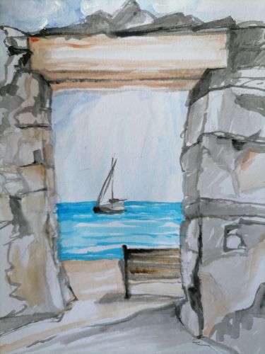 Stone Passage With A View Of The Sea