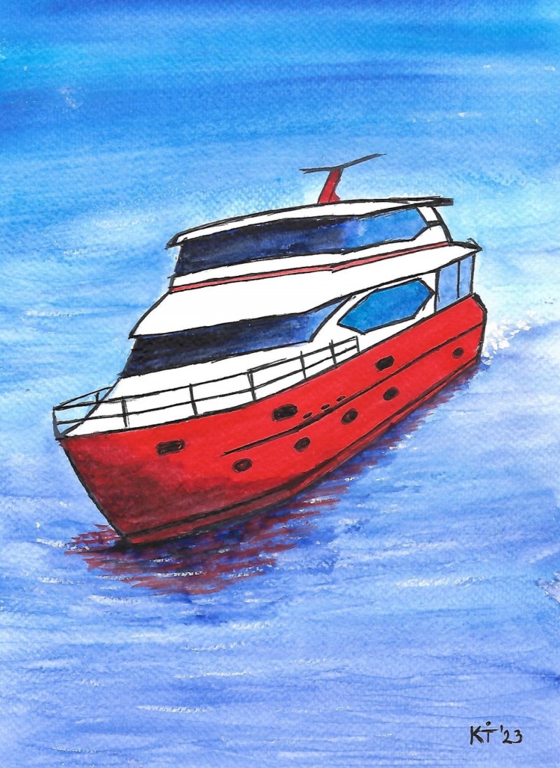 Red boat, Painting Katarina Icelic Trmcic