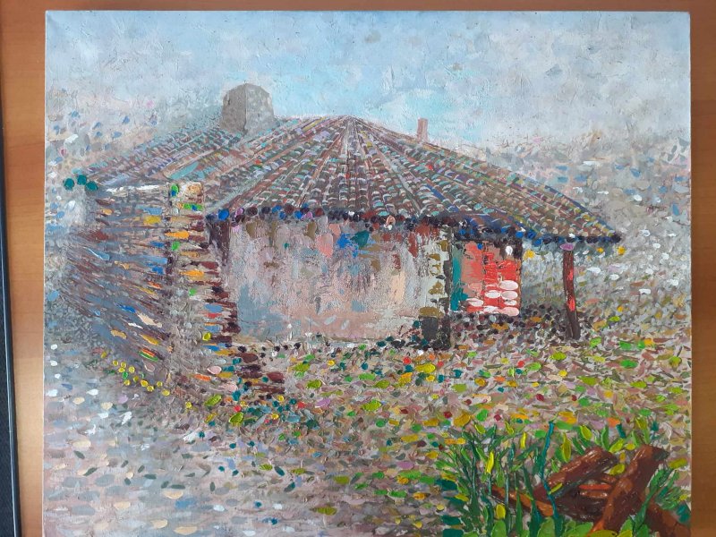 House near road, Painting Lidija Cvetkovic Jancic