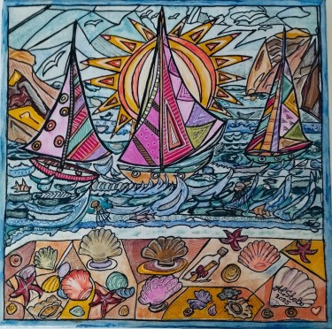 Sailboats and shells by AlSteBo Art