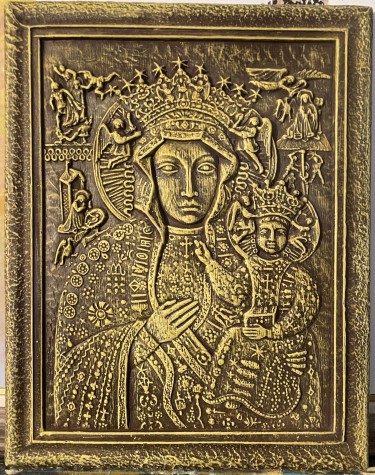 Golden Icon of our lady of Czestochowa with baby Jesus - Rajački by Marina Cvetković