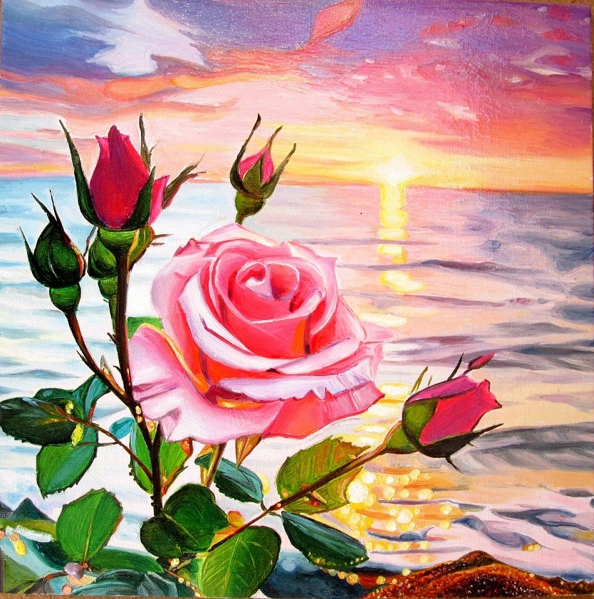 SEA, ROSES AND SUNSET