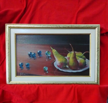 Marbles and pears- oil on canvas 20x35cm