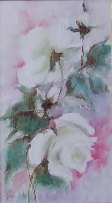 White roses- oil on canvas 20x35cm by Simic Dragana