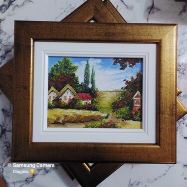 Country house landscape- summer landscape, framed acrylic