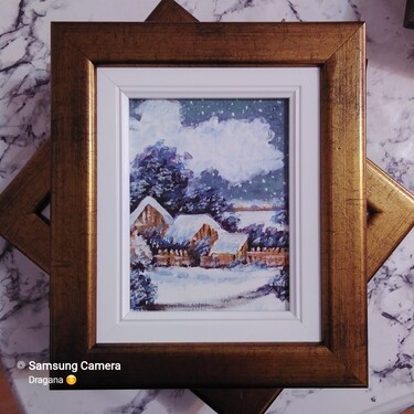 Country house landscape- winter landscape, framed acrylic