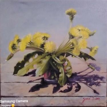 Dandelions- frames oil on canvas 41x41cm by Simic Dragana