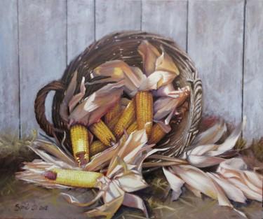 Corn in a basket- oil on canvas framed 70x90cm by Simic Dragana