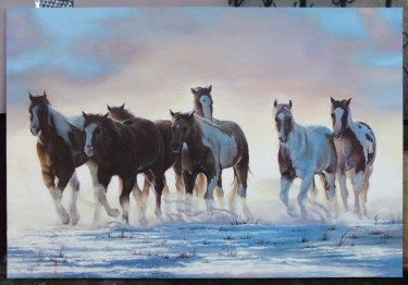 Horse on a snow- oil on canvas 70x100cm by Simic Dragana