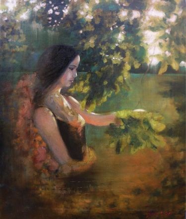 Girl and the sun- oil on canvas 50x60cm by Simic Dragana