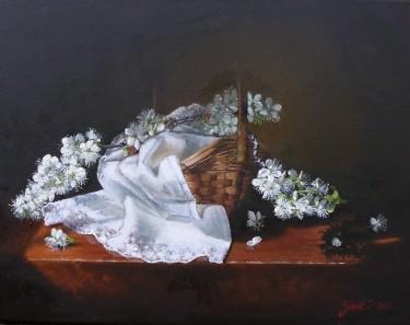 Plum blossom- oil on canvas, 35x45cm by Simic Dragana