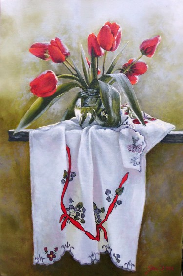 Tulips- oil on canvas 40x60cm by Simic Dragana