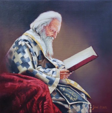 Portrait of Patriarch Paul- framed oil on canvas, 40x40cm by Simic Dragana