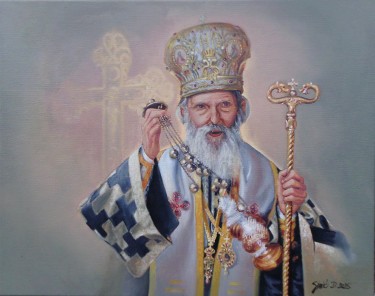 Portrait of Patriarch Paul- framed oil on canvas, 40x50cm by Simic Dragana