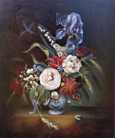 Flaman flowers- oil on canvas 50x60cm by Simic Dragana