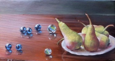 Marbles and pears- oil on canvas 20x35cm by Simic Dragana