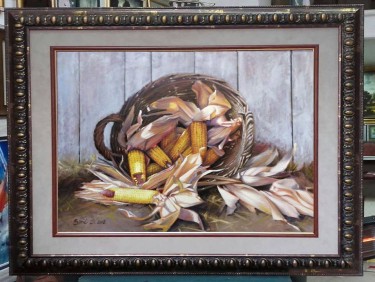 Corn in a basket- oil on canvas framed 70x90cm