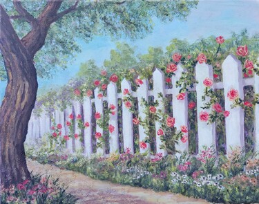 Roses on white fence,  by Ivona Nikolic