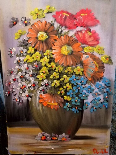color flowers 70x50cm oil painting,  by Dusica Stankovic