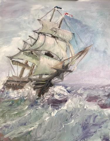 A sailing ship in full wind