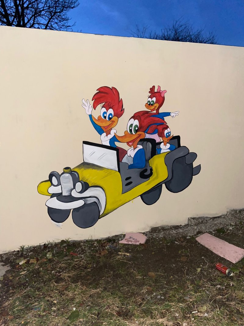Pera woodpecker and family, Painting Andjela Vukojevic