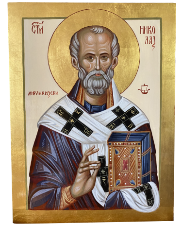 Icon of St Nicholas the Wonderworker of Myrliki by Dragana Zivadinovic