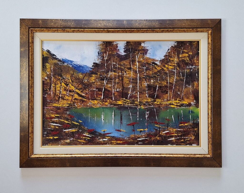 Oil on canvas - Lake in the forest, beautiful picture!