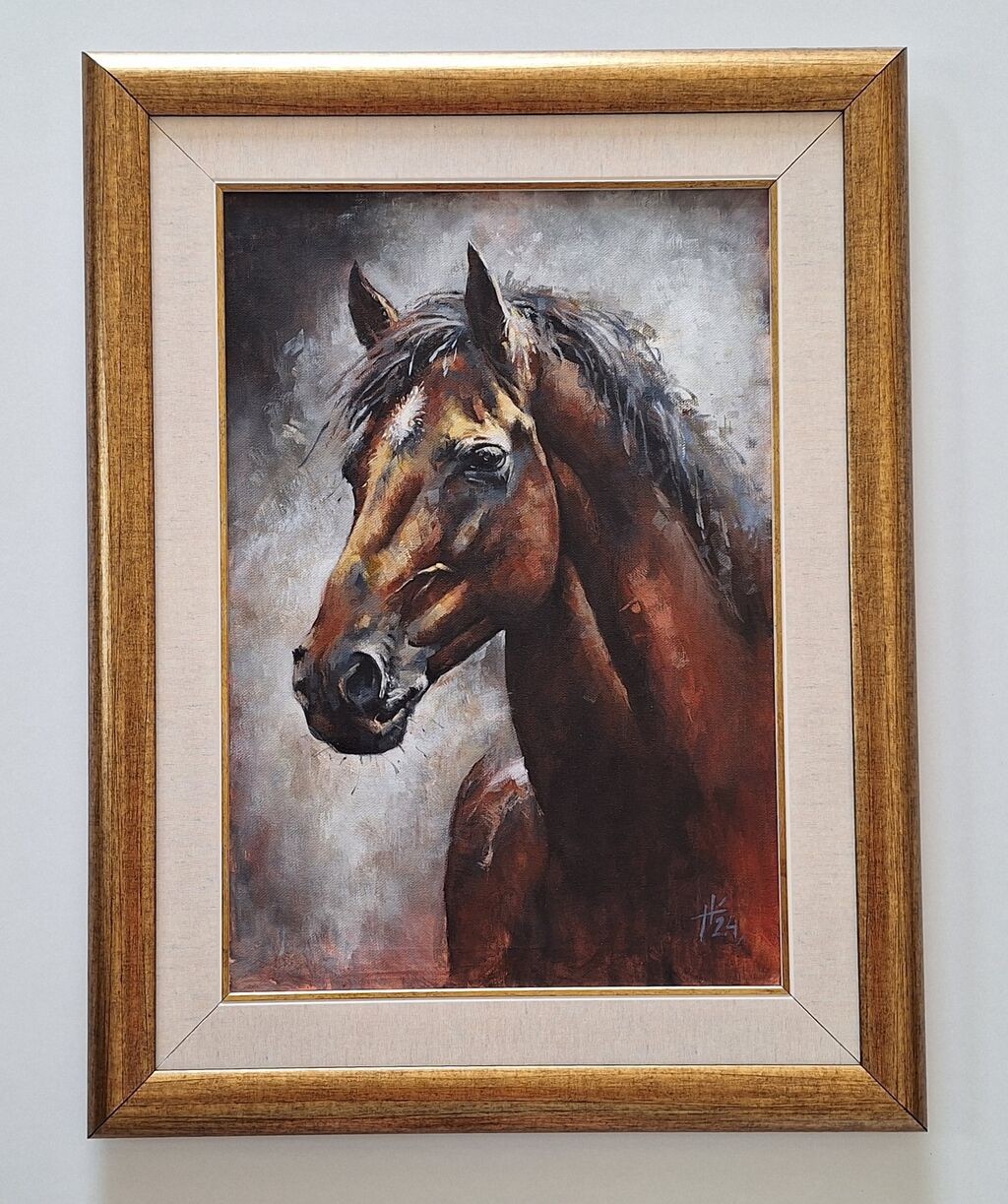 Oil on canvas - Horse Caesar, beautiful picture!