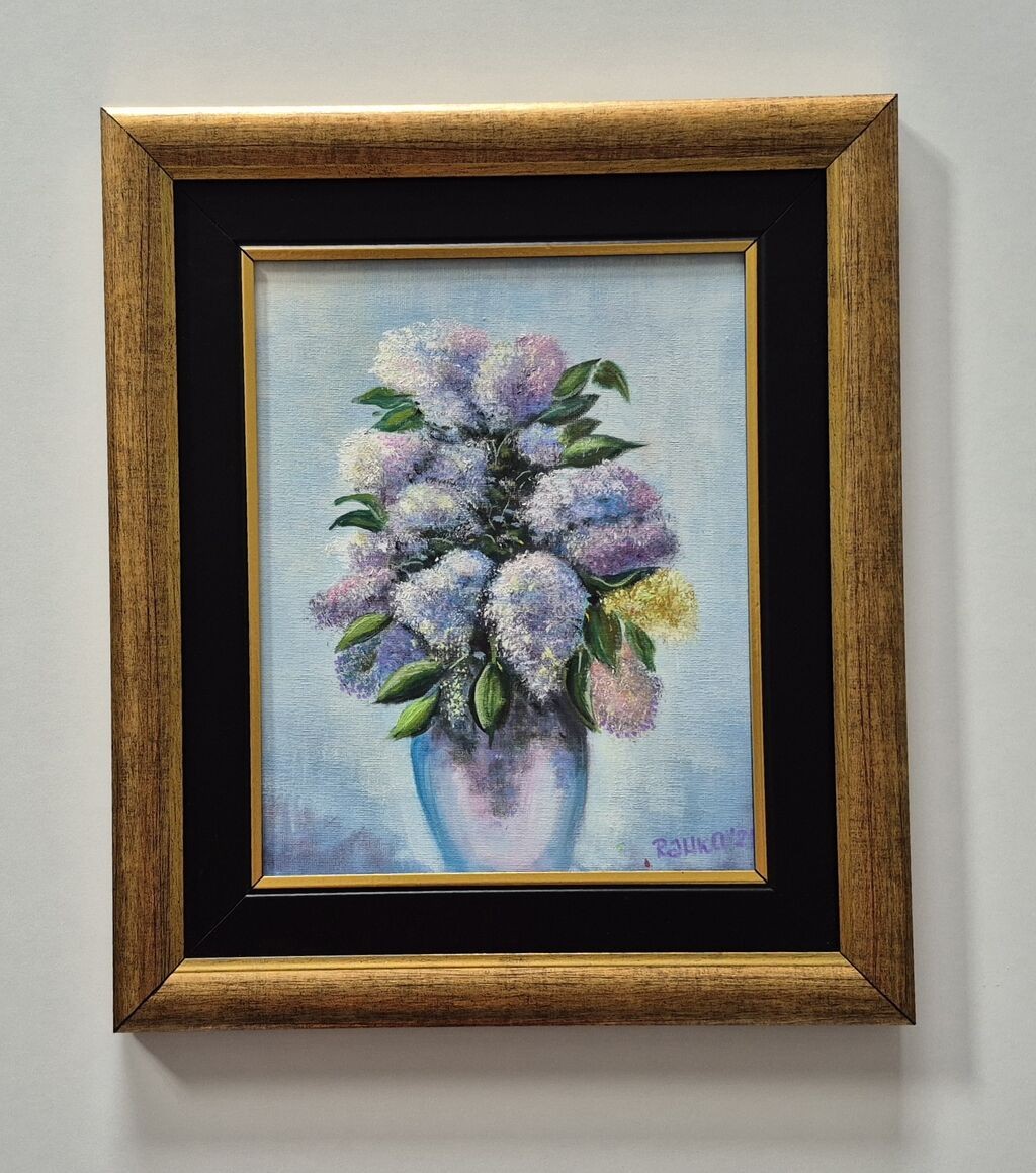 Oil on canvas - Vase with lilacs, beautiful