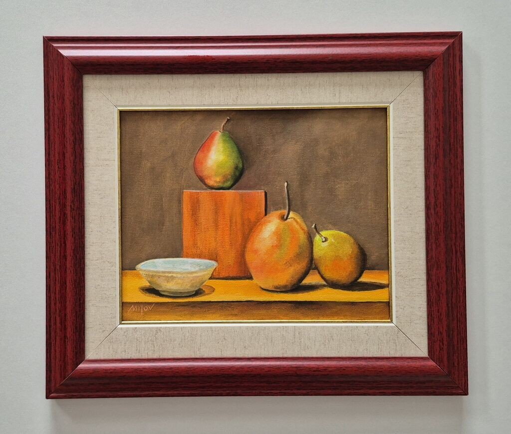 Oil on canvas - Fruit and plate, beautiful picture