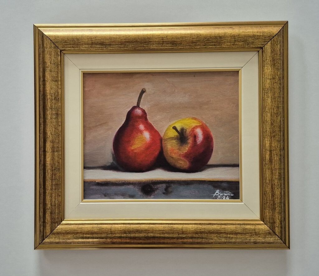 Oil on canvas - Pear and apple, beautiful