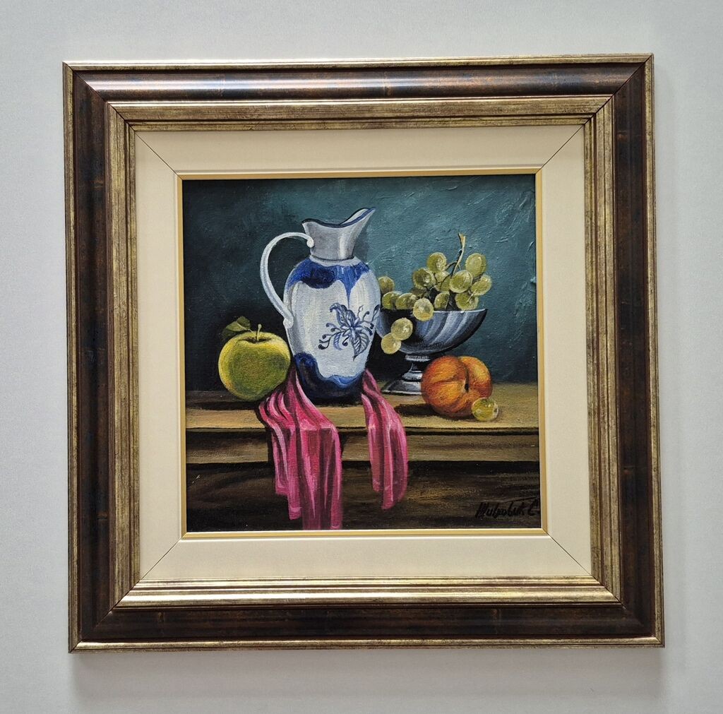 Oil on canvas - Jug and fruit, beautiful picture