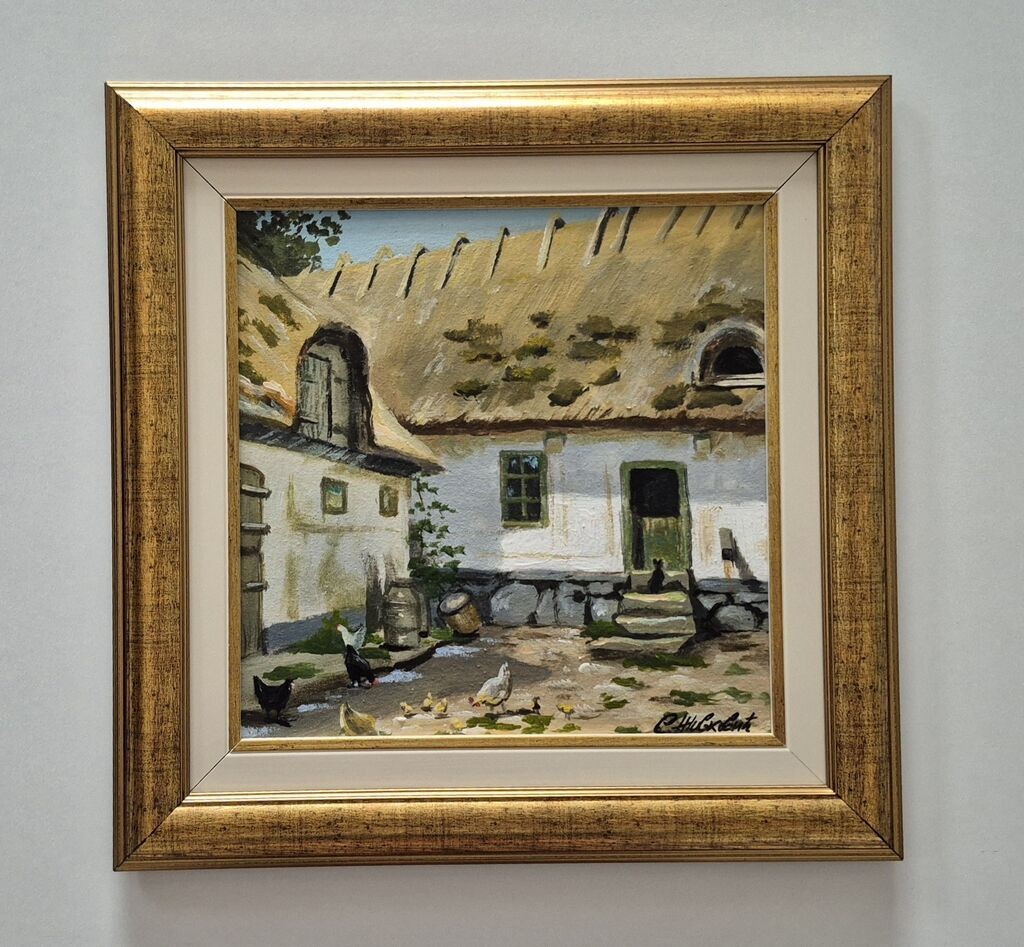 Oil on canvas - Country yard, beautiful