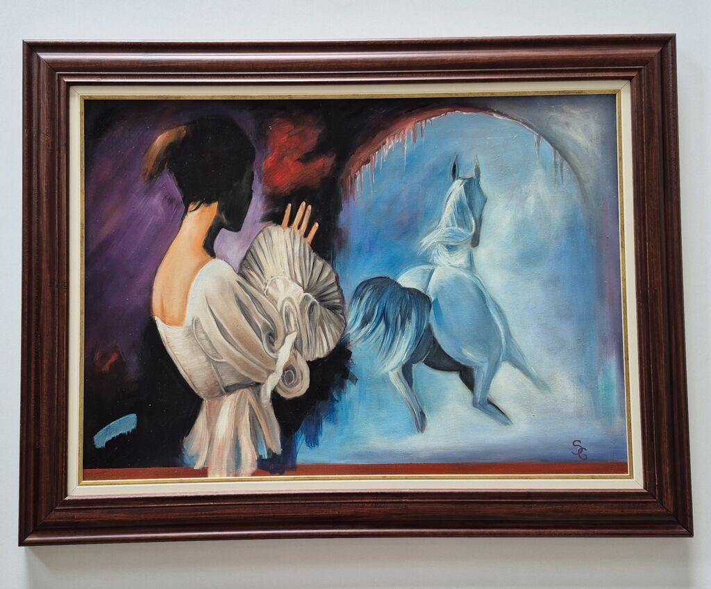 Oil on canvas - Girl and horse, beautiful picture