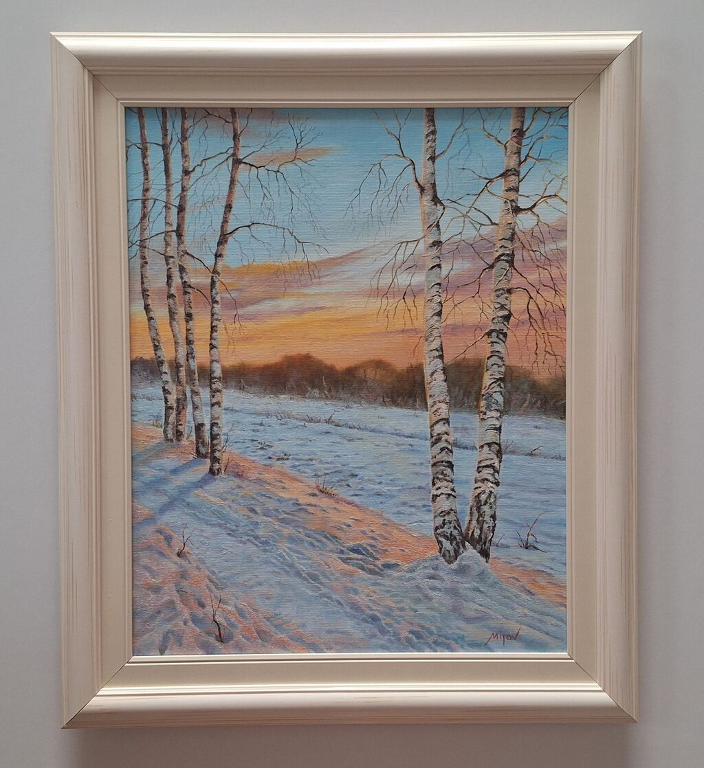 Oil on canvas - Winter and soft colors of the sky, beautiful!