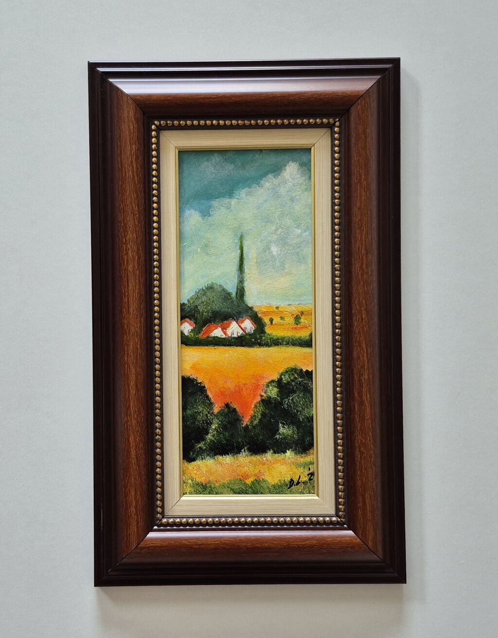 Oil on board - View of the village - Miniature
