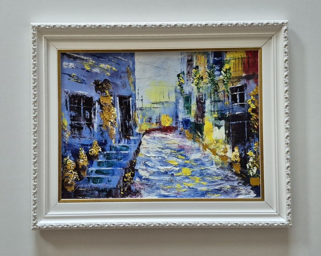 Oil on canvas - Romantic street, beautiful