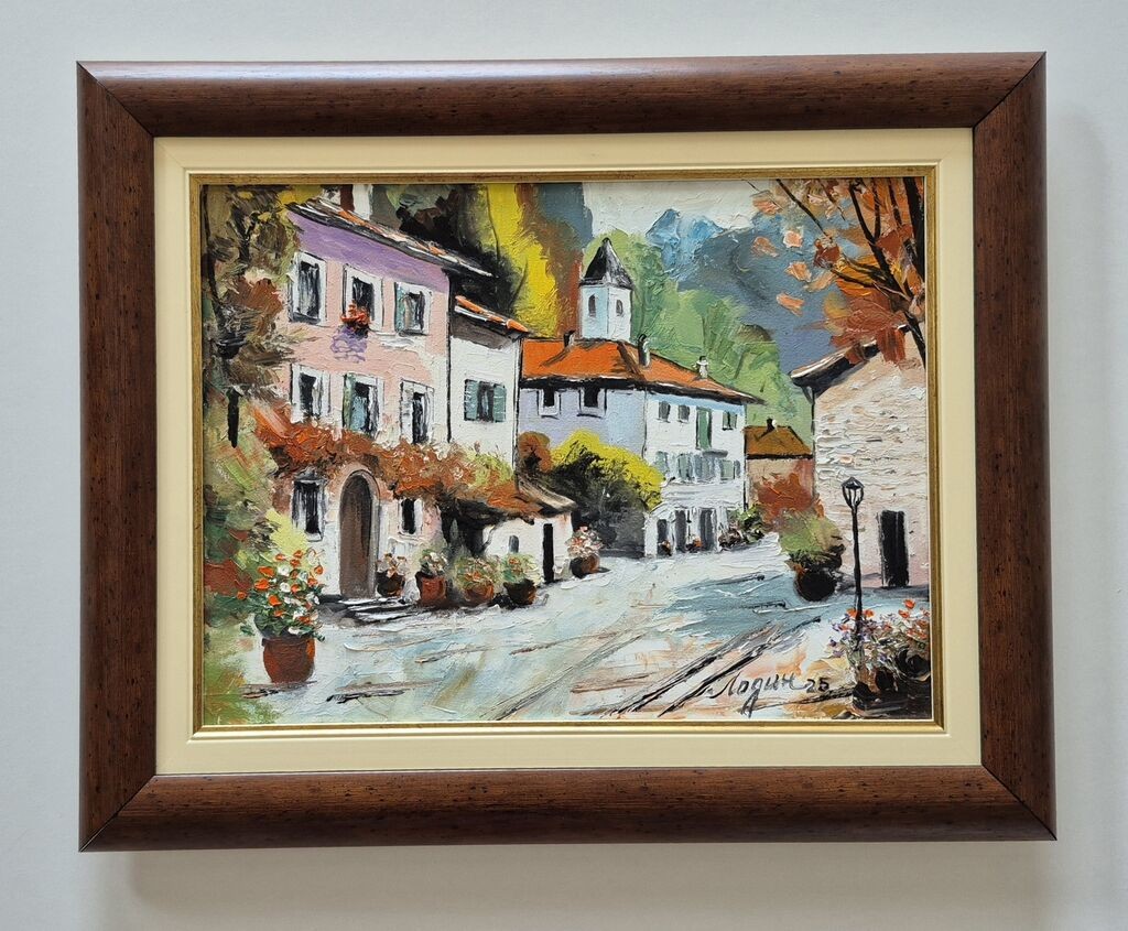 Oil on canvas - In the old town, beautiful