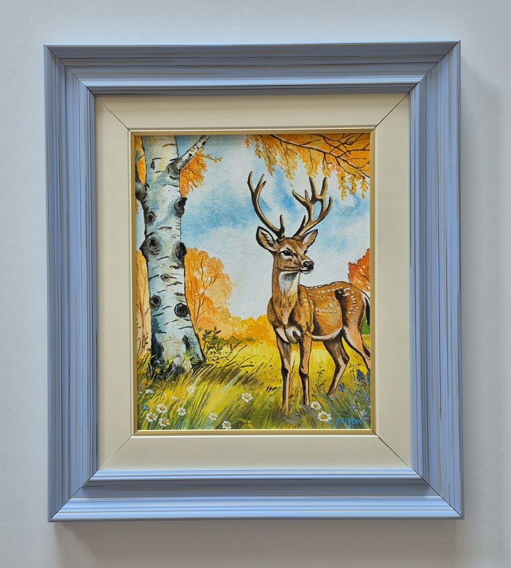 Oil on canvas - Life of a deer, beautiful