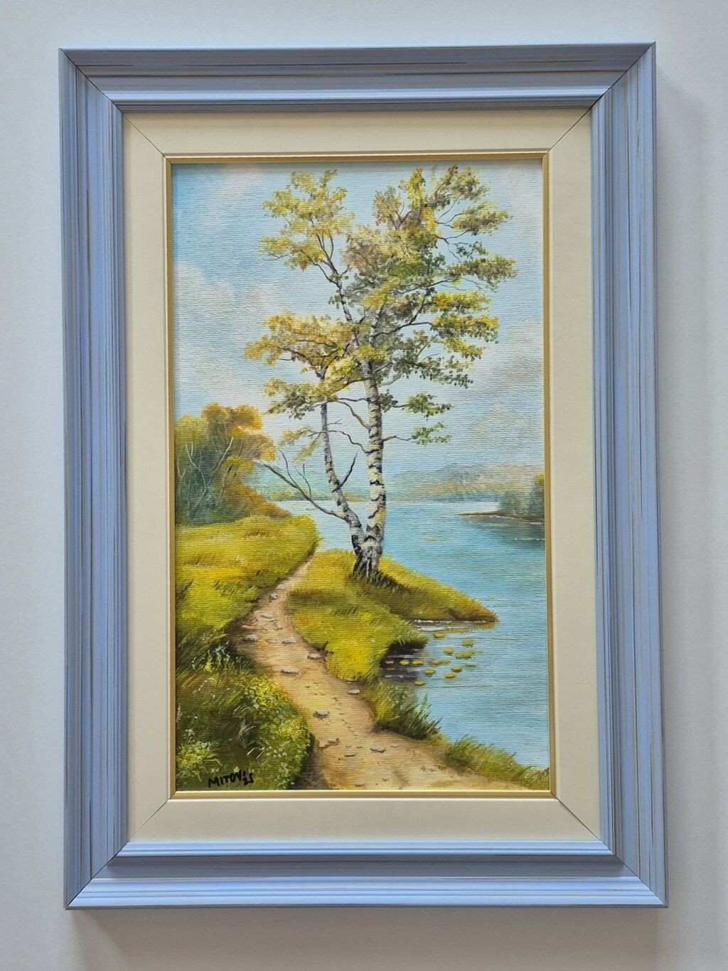 Oil on canvas - Tree by the river, beautiful